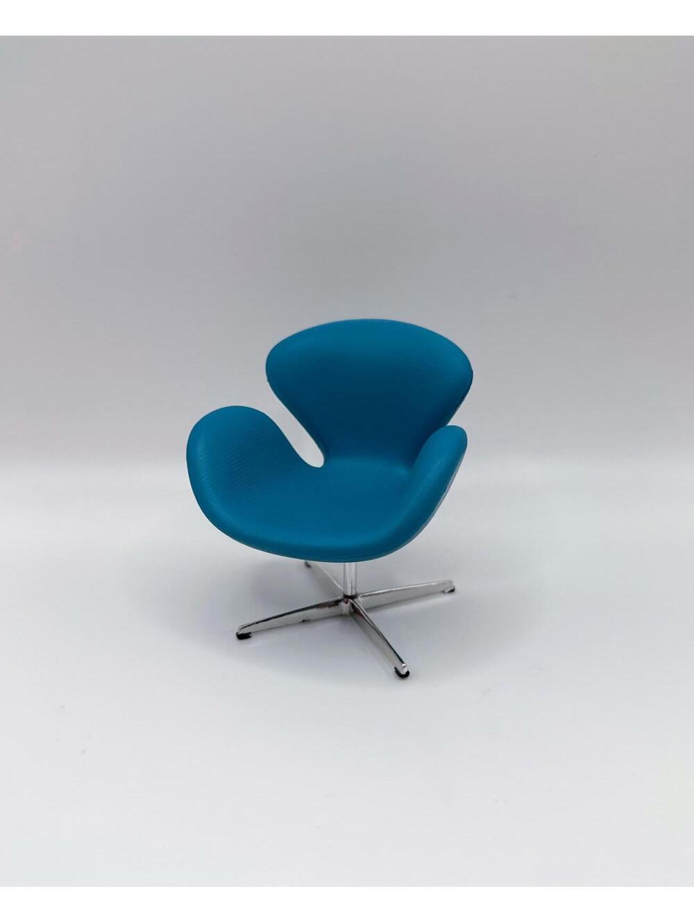 1:12 Scale Swan Chair Style Miniature Lounge Chair Teal Blue Chrome Base